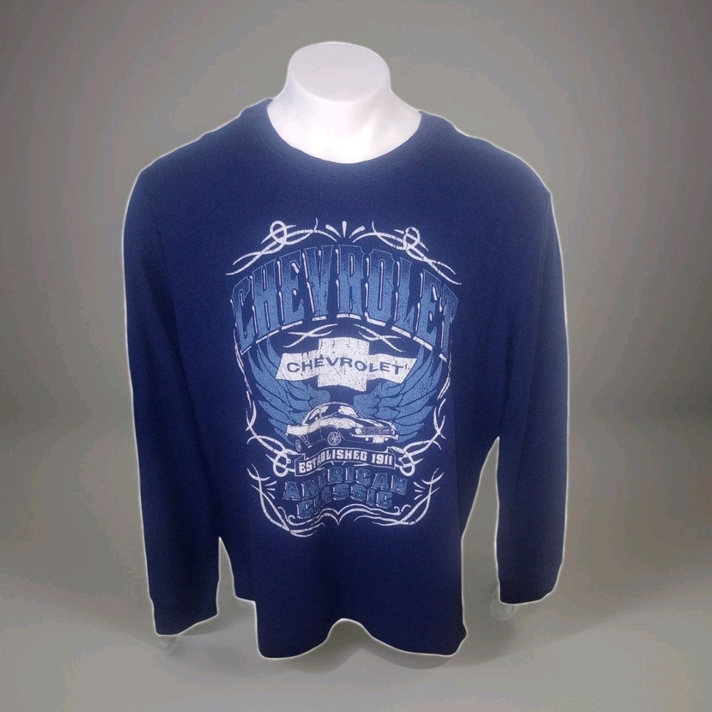 GM Chevrolet Men's American Classic Cars Cotton Blue Thermal T Shirt Size 2XL